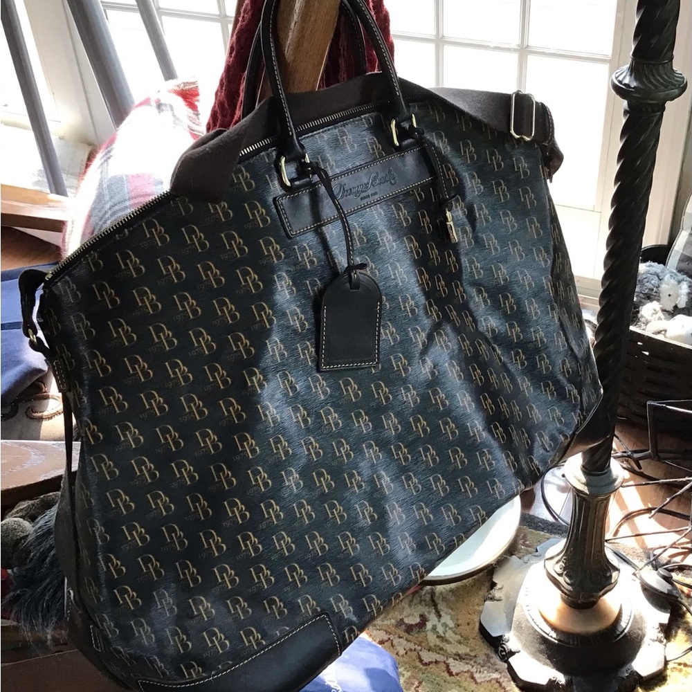 Dooney & Bourke Navy Logo Travel Bag with Brown Trim